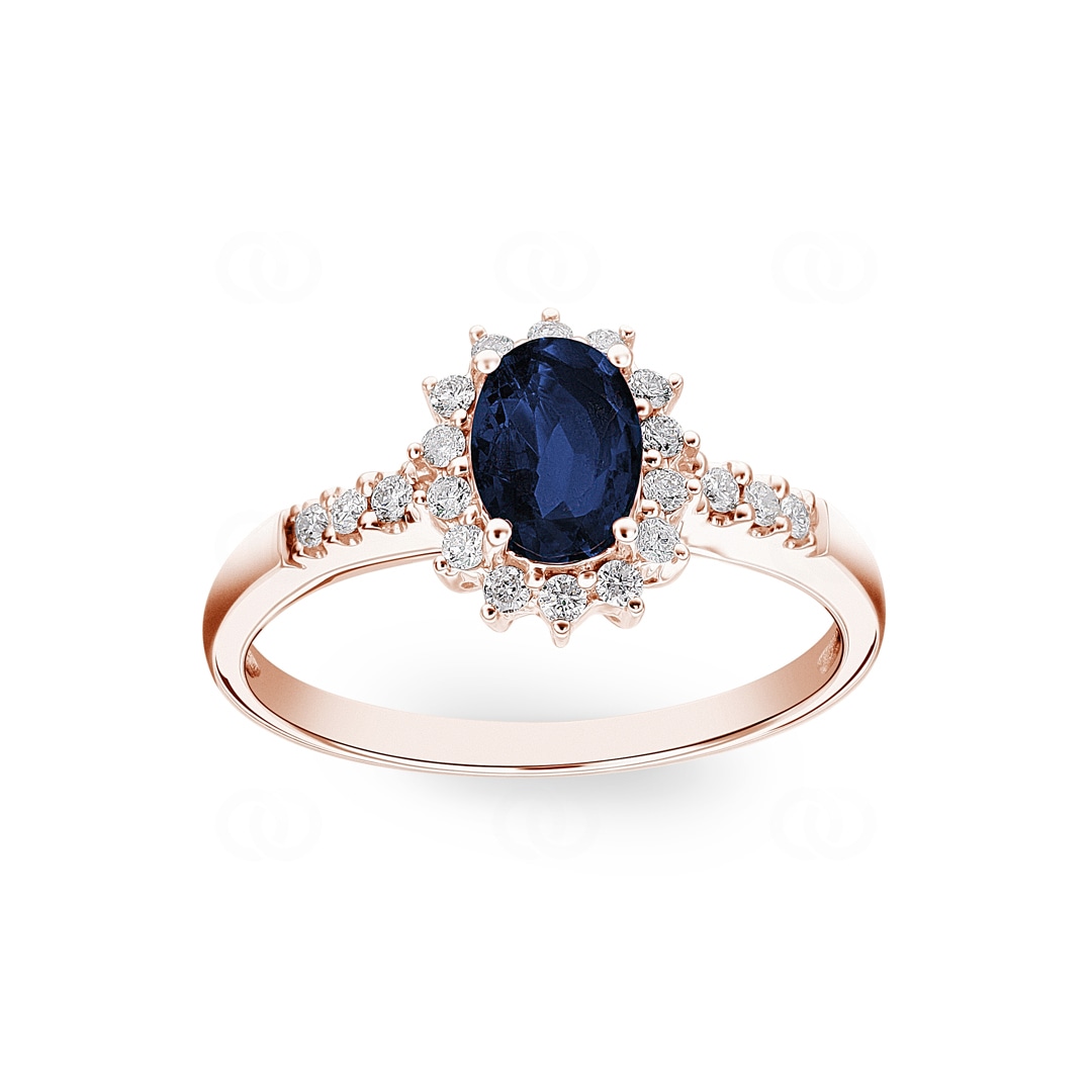 Entourage Ring 750/18 K Roségold mit Saphir & Diamanten 0.19 ct H/si