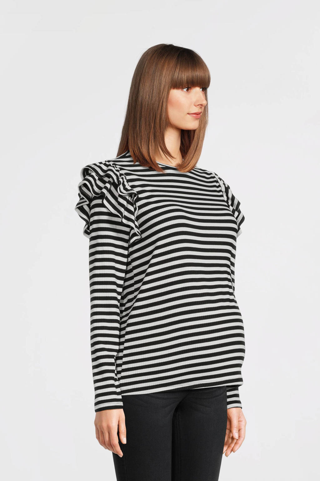 ONLY MATERNITY gestreepte zwangerschapslongsleeve OLMEVIE zwart/wit