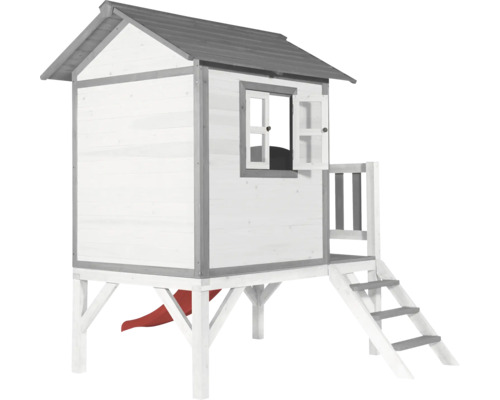 Speelhuis op stelten, axi Lodge, 240 x 167 cm, hout, grijs, inclusief rode glijbaan