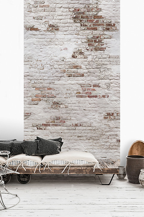 Papier peint panoramique Grandeco briques blanches L.280 x l.159 cm