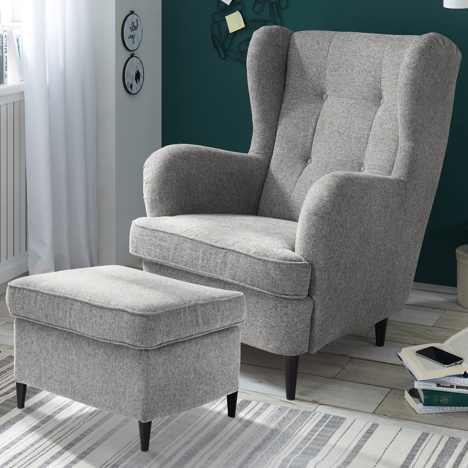Hocker - silber - Webstoff