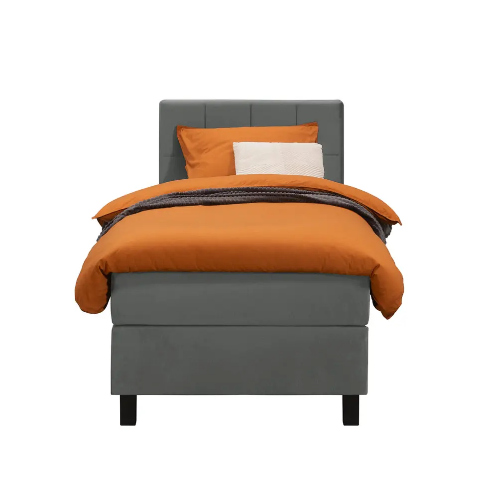 Boxspring Liv geblokt - grijs - 90x200 cm - vierkante poot