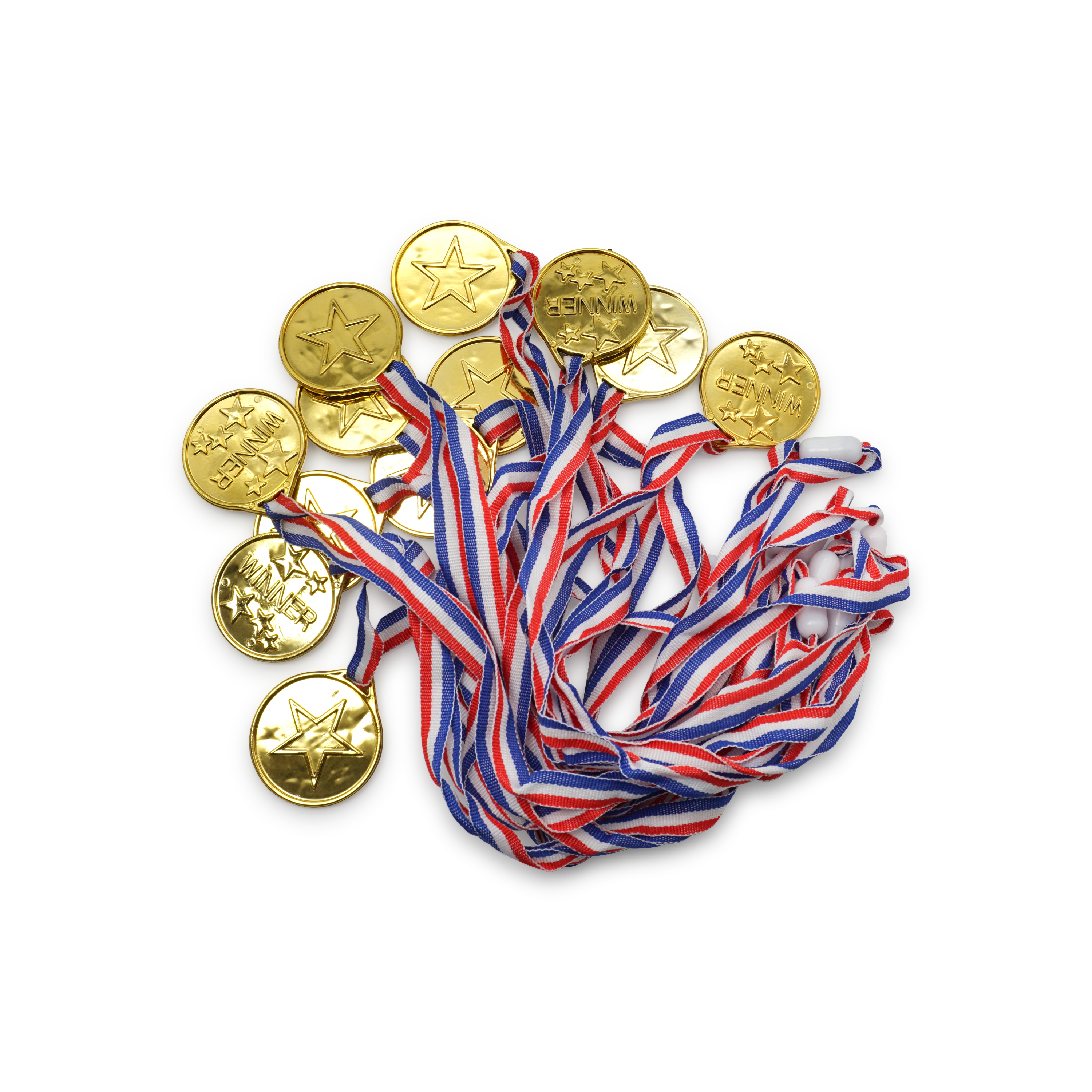 (12er Set) Gewinner Medaille Sieger Abzeichen mit Umhängeband - Gold