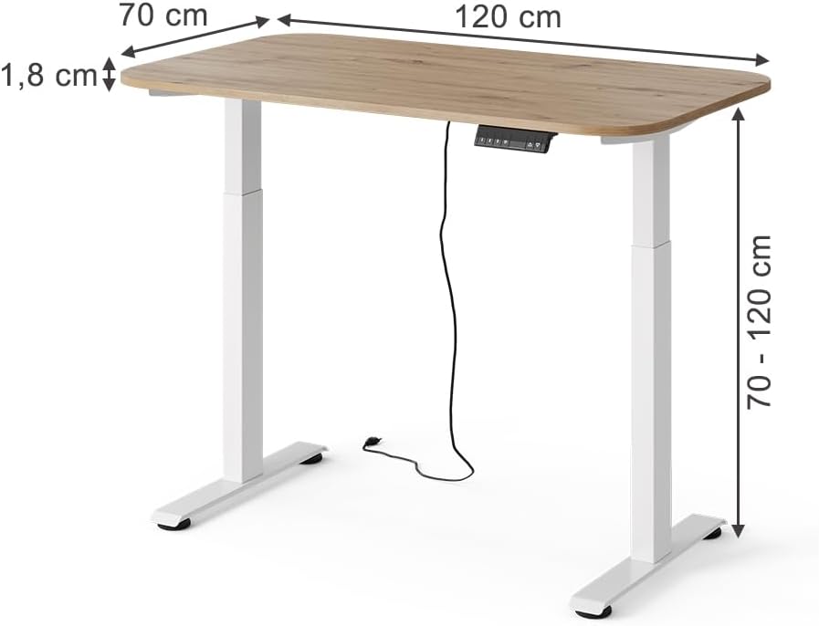 Vicco höhenverstellbarer elektrischer Schreibtisch Elevate, Weiß/Artisan, 120 x 70 cm, 2 Motoren, 100 kg Tragkraft