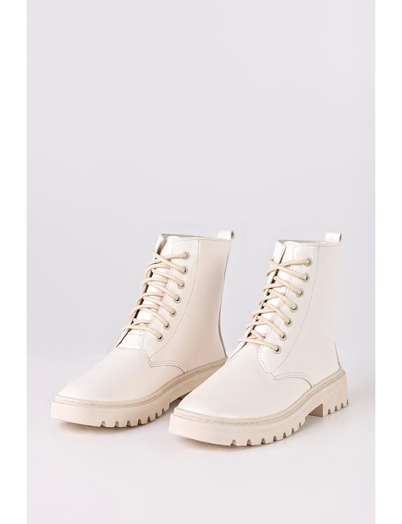 White Lace-Up Ankle Boots