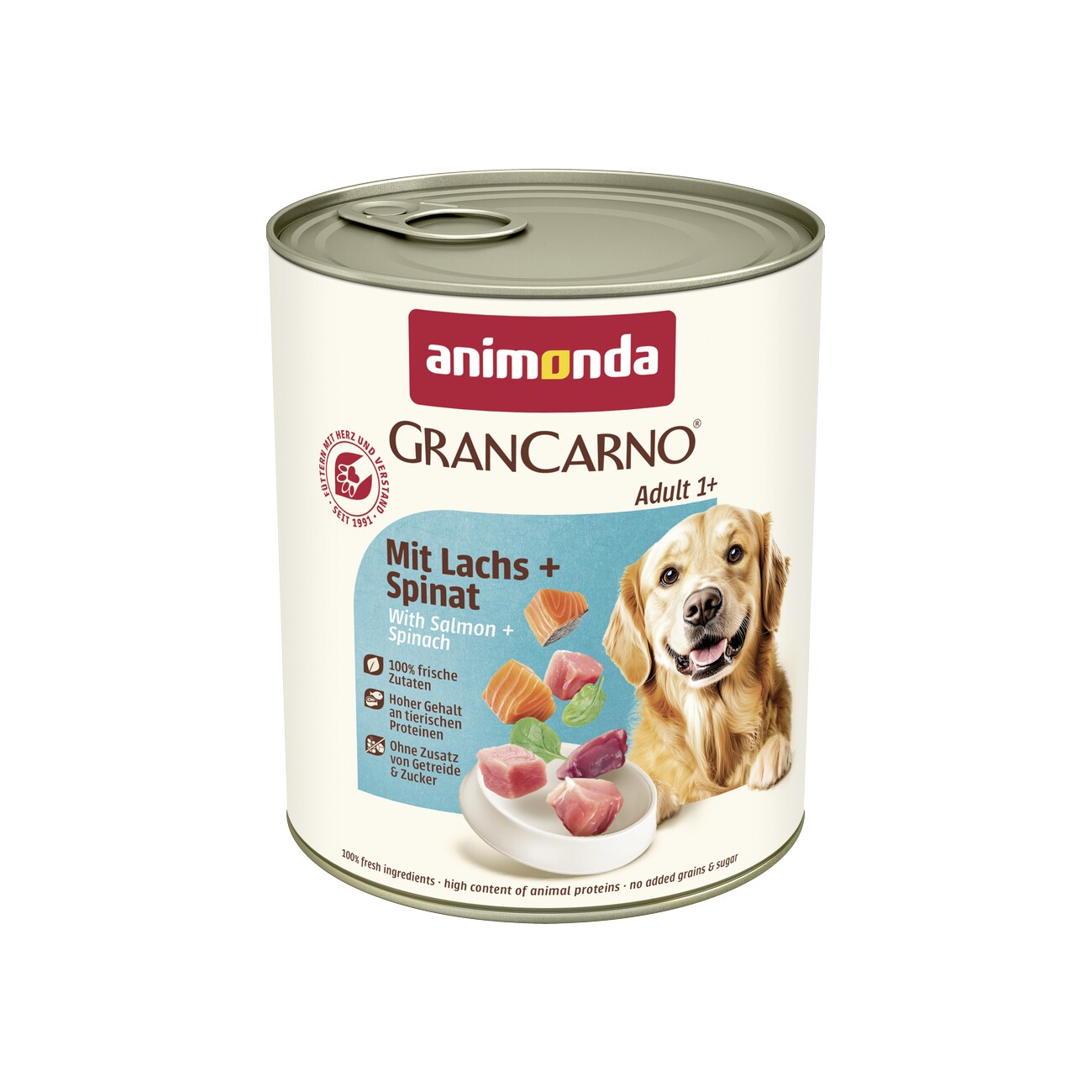 animonda GranCarno Original Nassfutter Hund Adult, Lachs und Spinat 6x800 g