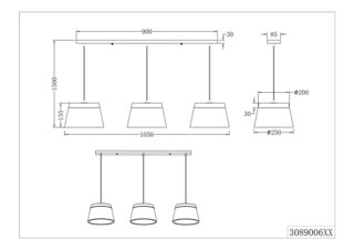 Baroness Pendelleuchte grau 308900642, B/H/T: 105 / 150 / 25 cm, Metall