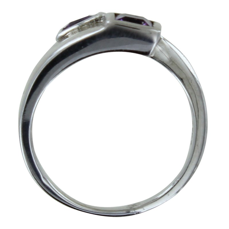 Bague Argent Rhodié Toi et Moi Carré Améthyste