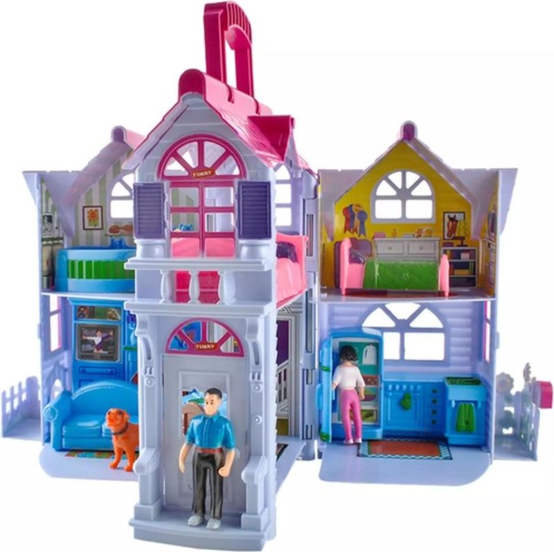 Poppenhuis - Uitklapbaar - Inclusief Meubeltjes - Draagbaar - Moderne Uitstraling