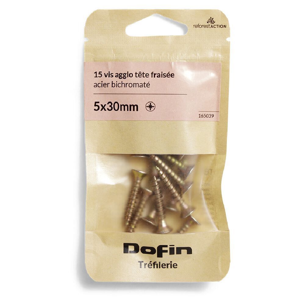 15 vis agglo tête fraisée acier bichromaté - 5x30 mm