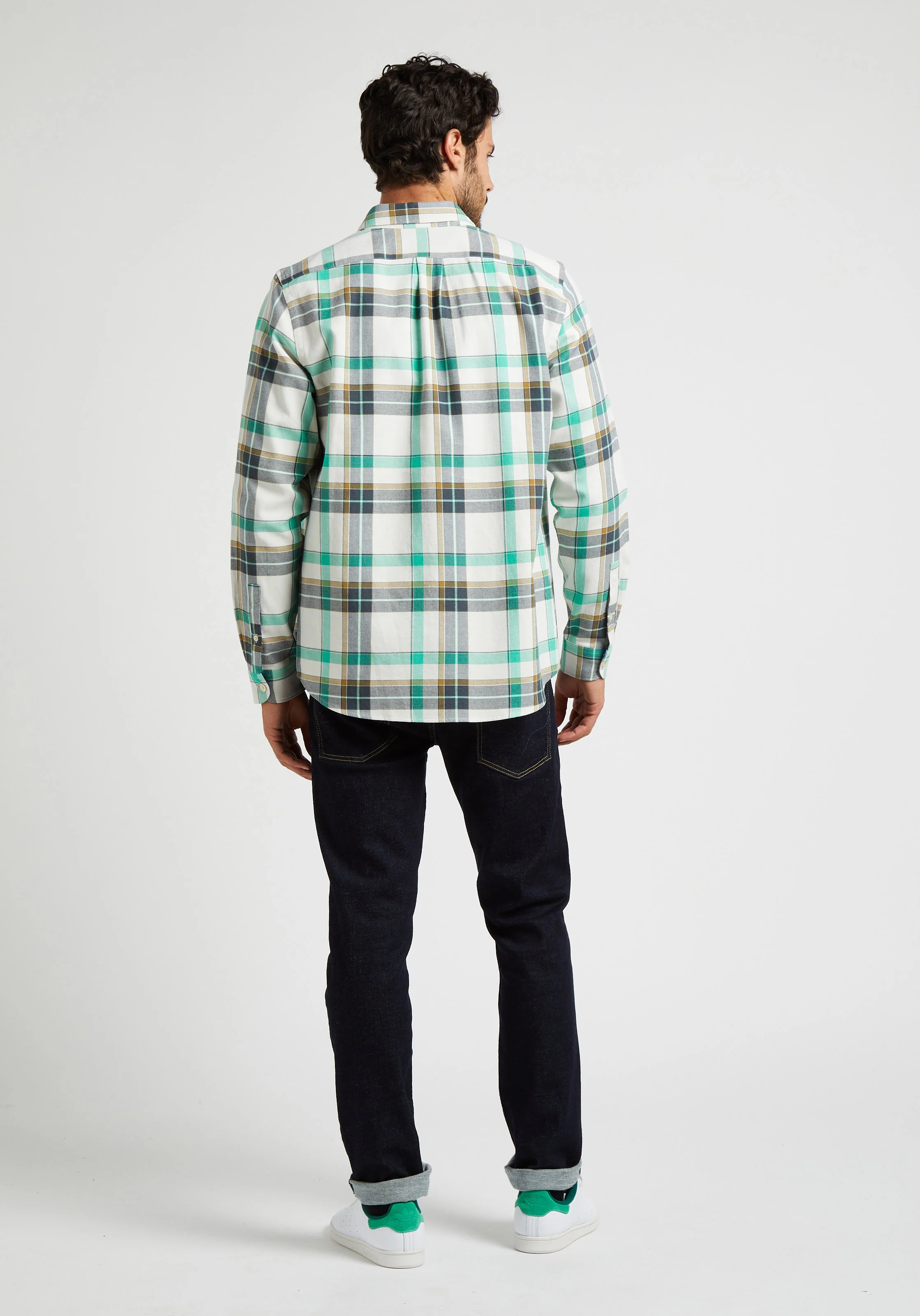Chemise droite col italien en coton mélangé | Blanc
