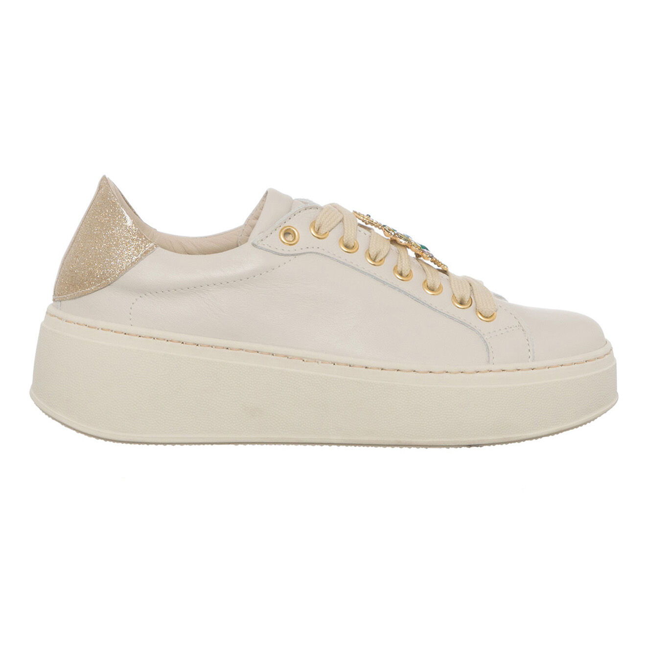 Loretta Pettinari Sneakers en Cuir Pala beige/vert