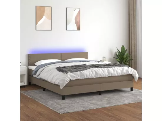 Sommier tapissier avec matelas et LED Taupe 180x200 cm Tissu