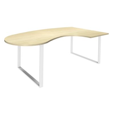 Bureau LOFTER Manager arrondi - retour à droite - L200 cm - Plateau imitation Erable - Pied blanc (Pieds de renfort obligatoire à rajouter - non inclus)