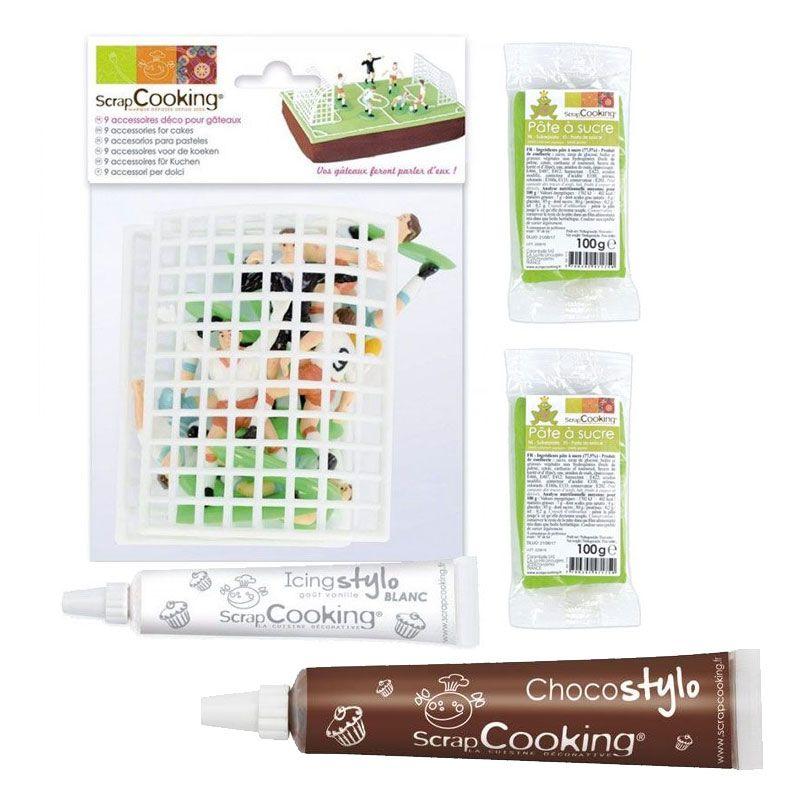 Coffret décor et pâte à sucre pour gâteau Terrain de football + 1 Styl