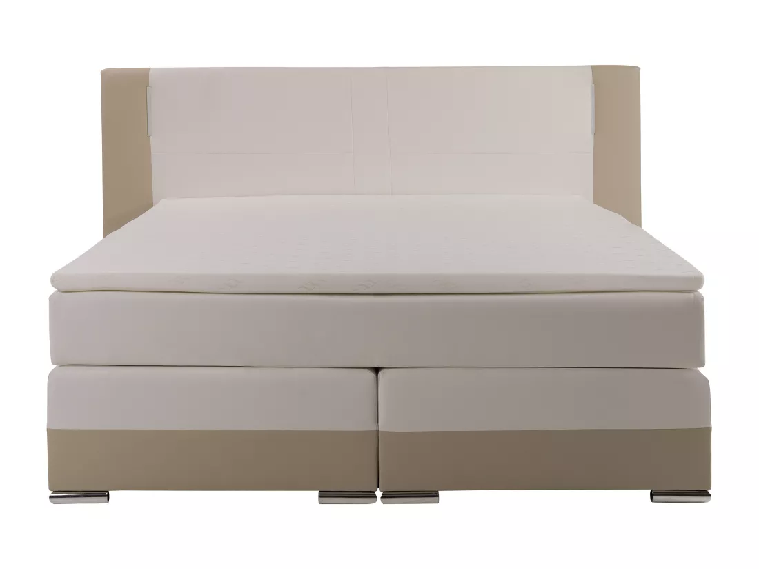Ensemble complet boxspring tête de lit avec leds + sommiers + matelas + surmatelas - 200 x 200 cm - Simili - Crème et blanc - ASTI II de YSMÉE