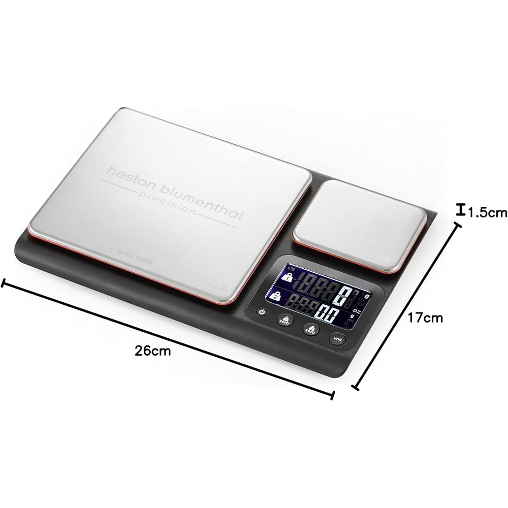 Heston Blumenthal By Salter 1049A HBBKDR Balance Cuisine de Précision à Double Plateforme, Pèse Aliment avec Capacité 10KG et Plate-forme Petite pour Incréments de 0.1g, Mesures Liquides, Noir : Bricolage