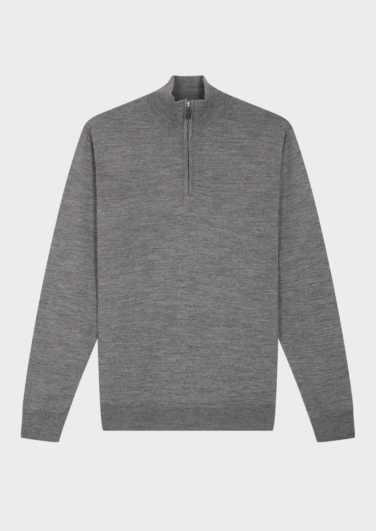 Pull col montant zippé en laine Mérinos mélangée unie gris clair