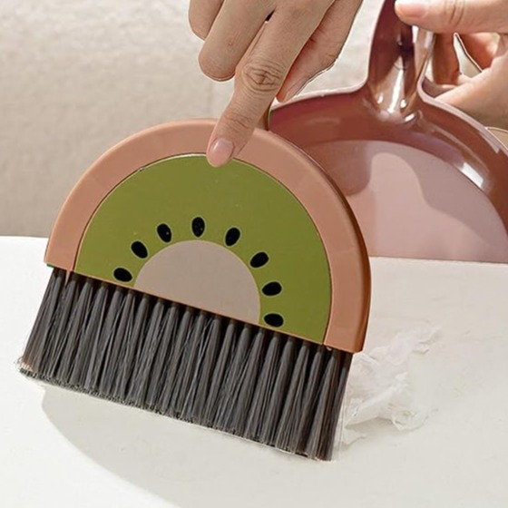 (2-tlg. Set) Mini Besen mit Kehrschaufel Haushalt Handfeger Desktop Reinigungs Hilfe - Kiwi