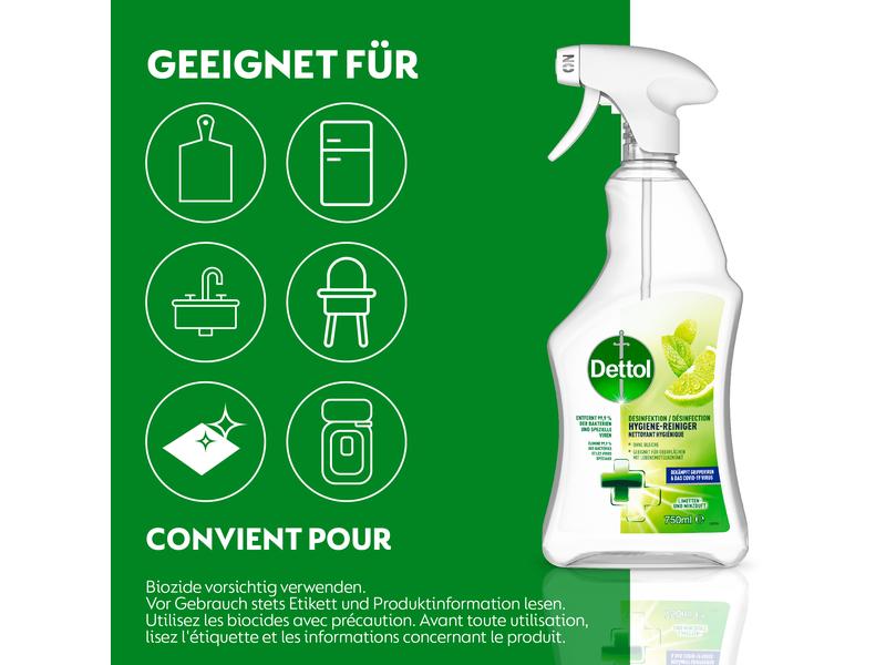 Dettol Desinfektion Hygiene-Reiniger Limetten- & Minze 750 Kraftvoller Allzweckreiniger für Oberflächen