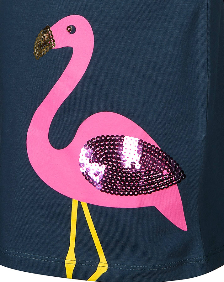 T-Shirt FLAMINGO mit Pailletten in dunkelblau