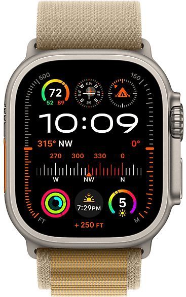 Apple - Watch Ultra 2 - Smartwatch - Sahara-beige Alpine-bandje - Robuuste kast van natuur titanium
