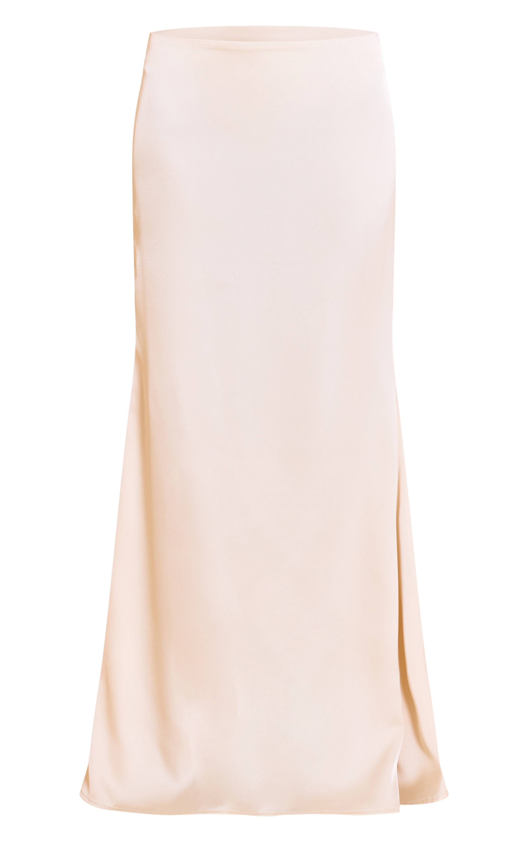 Crème Jupe Longue Fluide En Satin