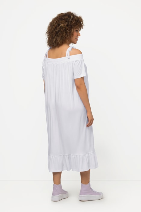 Midikleid, Volant, A-Linie, Carmenausschnitt, Halbarm