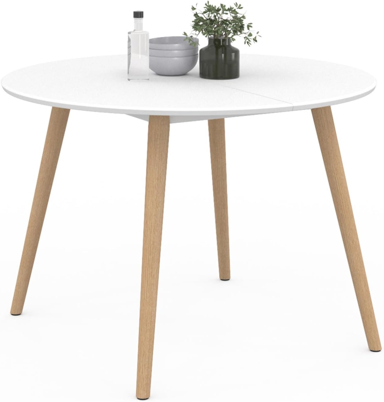 IDMarket - Table à Manger Ronde Angela 4-6 personnes Blanc Pieds Bois 110 cm