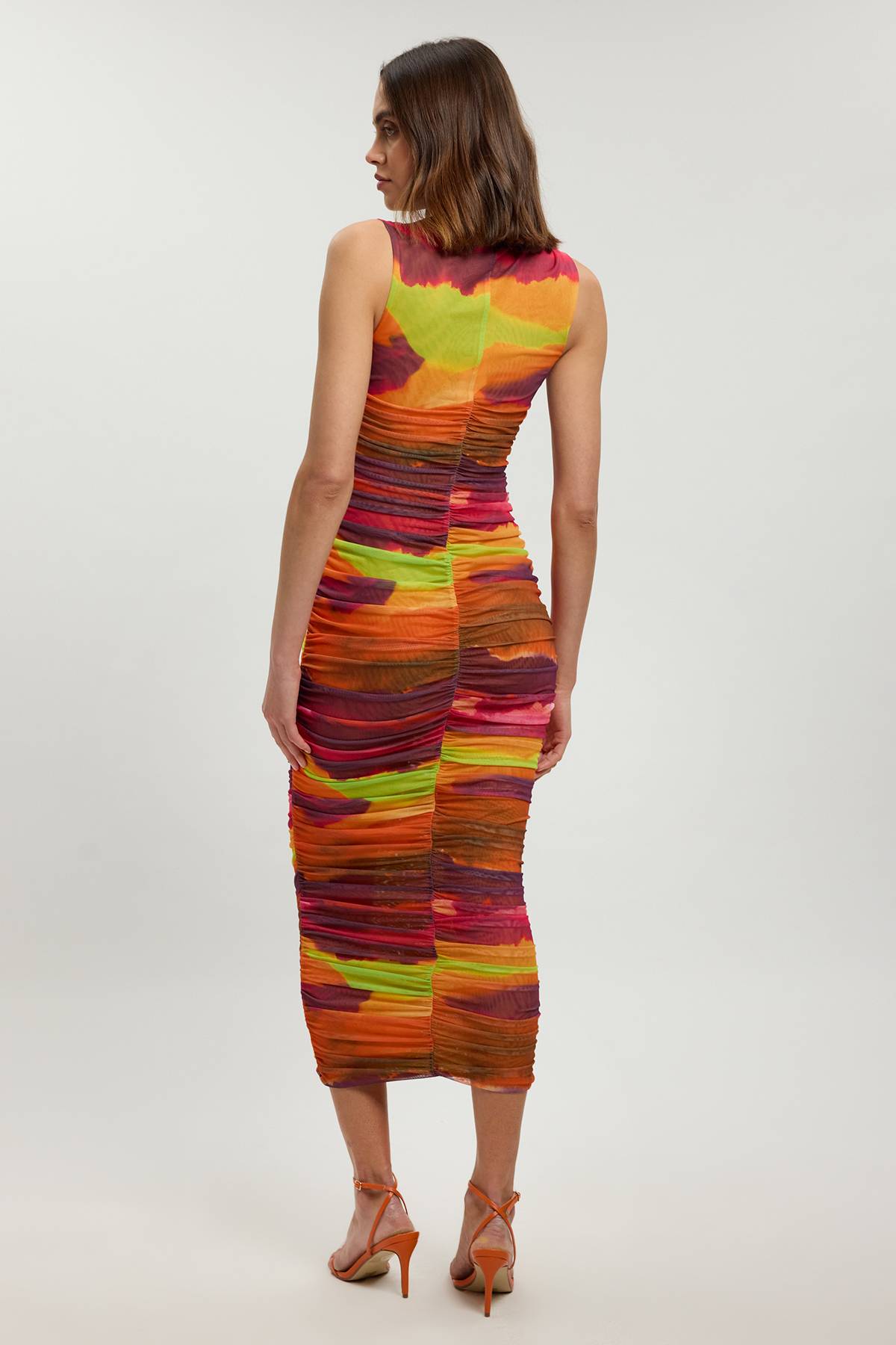 KarenMillen Robe Longue En Jersey Moulante À Imprimé Marbré En Mesh Froncé Petite