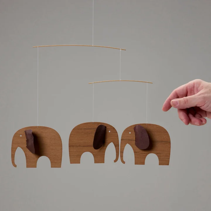 Flensted Mobiles - Elefanten Treffen Mobile, grau