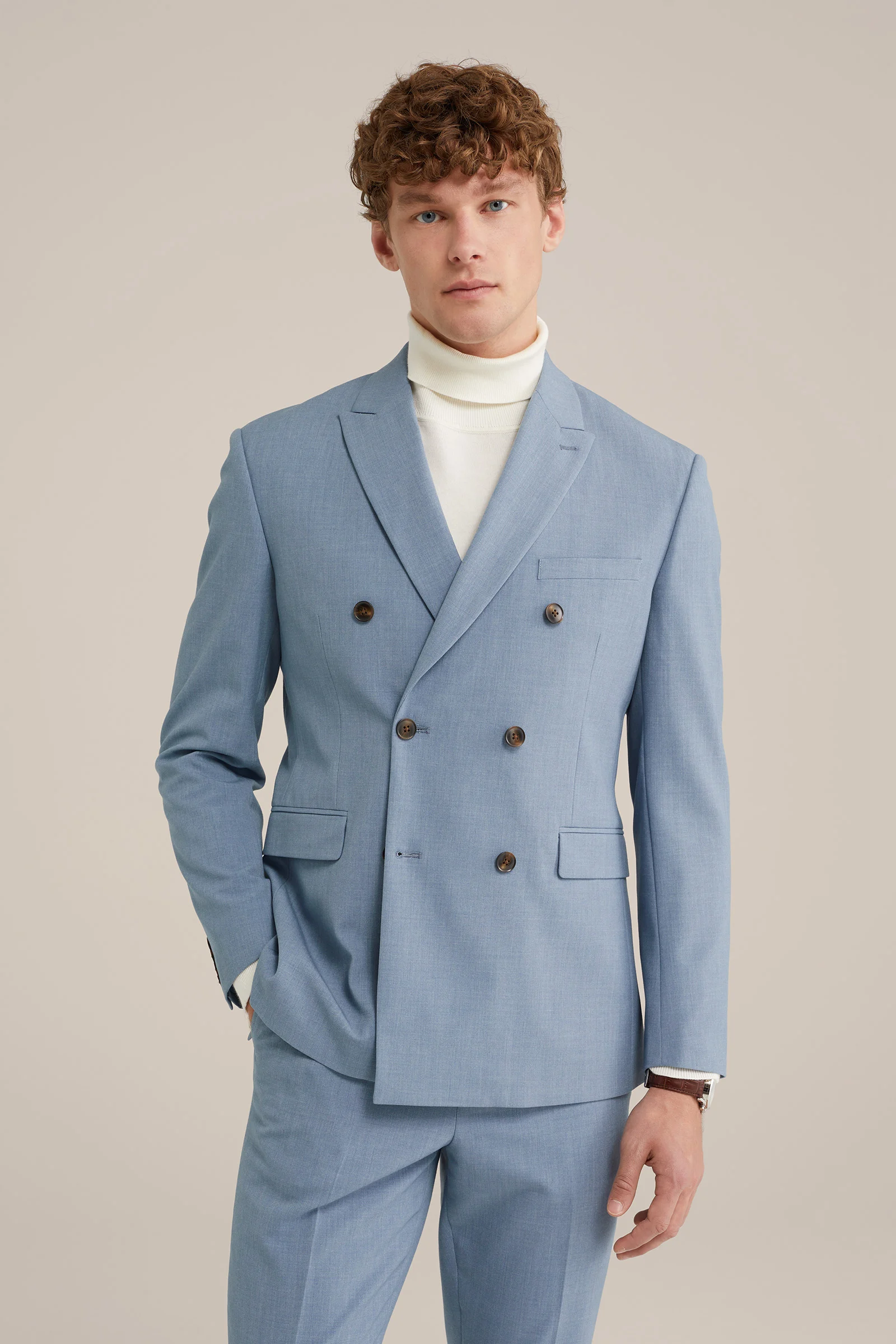 slim fit double-breasted blazer Fundamentals Grijsblauw