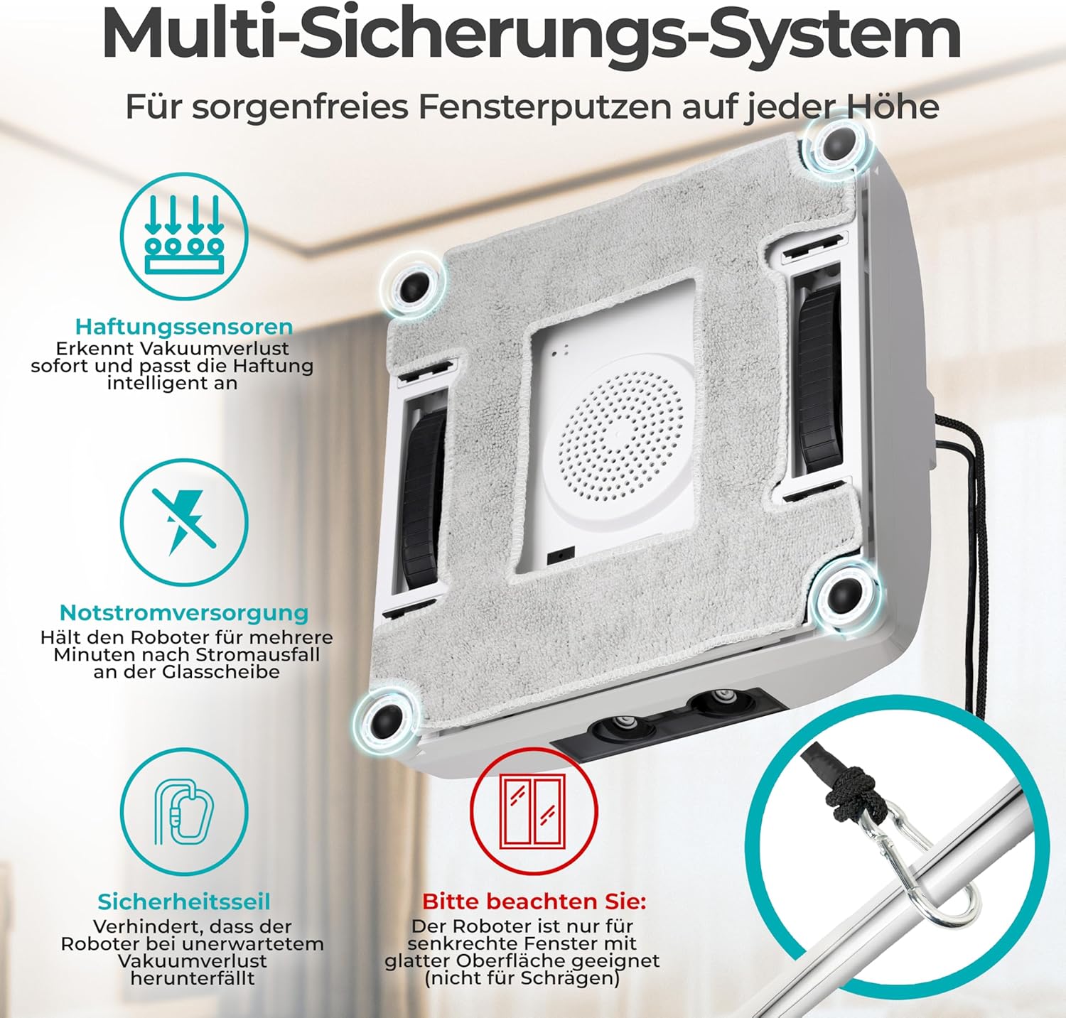 KLAMER Fensterputzroboter 3500 Pa – automatischer Fensterreiniger mit 100 ml Doppelwassertank, Nassreinigungsmodus & Rand-Erkennung, leise 60 dB, Absturzsicherung & Smart Pfadplanung