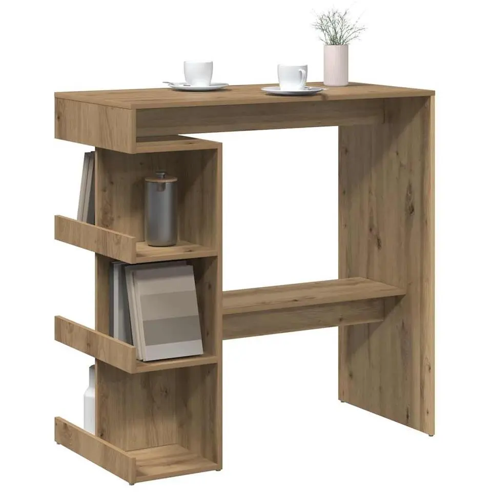 vidaXL - Bartafel met schappen - Artisanaal eiken - Bewerkt hout - 100x48 cm