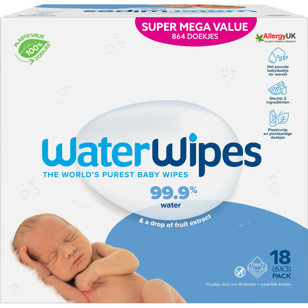 WaterWipes Billendoekjes 18x48 = 864 stuks