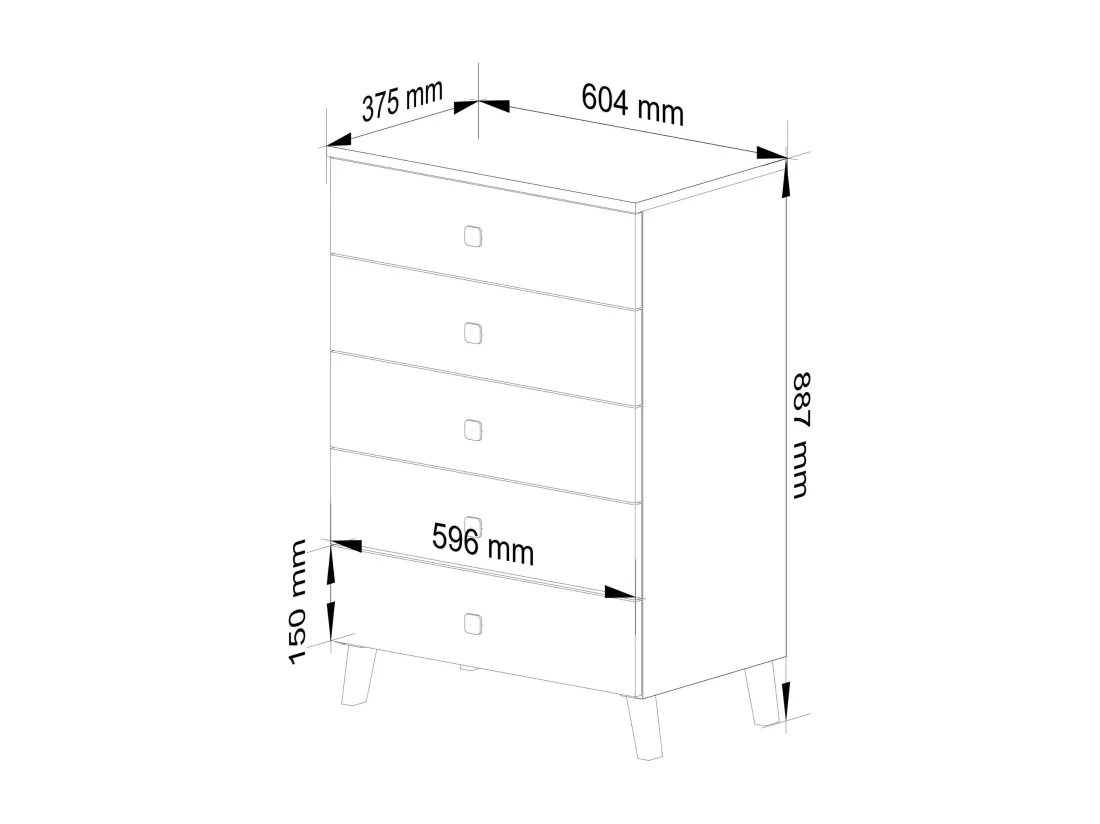 Commode AKORD MOBI Cachmire 60 cm 5 tiroirs 60x37x89 cm
