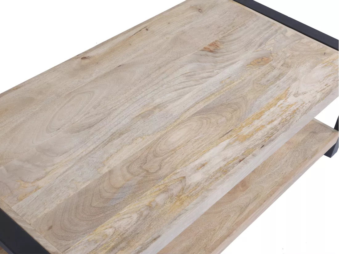 Table basse avec double plateau en bois de manguier et métal - Naturel et noir - HARLEM II