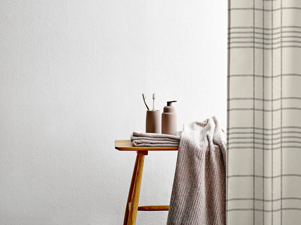 Södahl  Tartan badeforhæng, Offwhite - 180 x 200 cm.