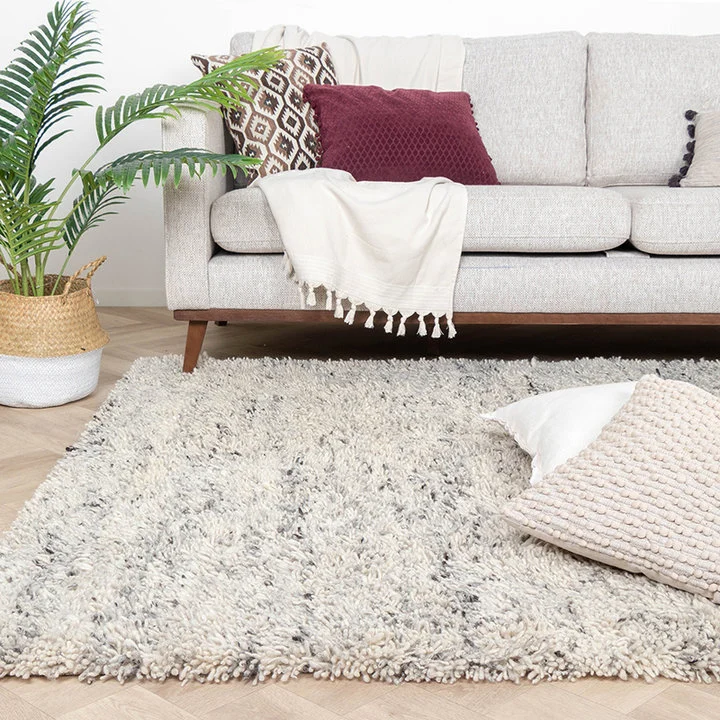 Hoogpolig Wollen vloerkleed - Royal Creme / Grijs Gemeleerd