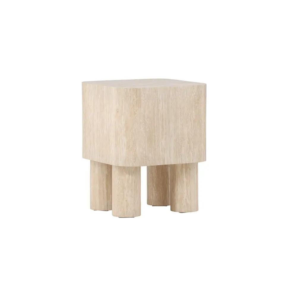 Bijzettafel Vierkant - Travertinlook MDF - 40x40x50cm - Klirou