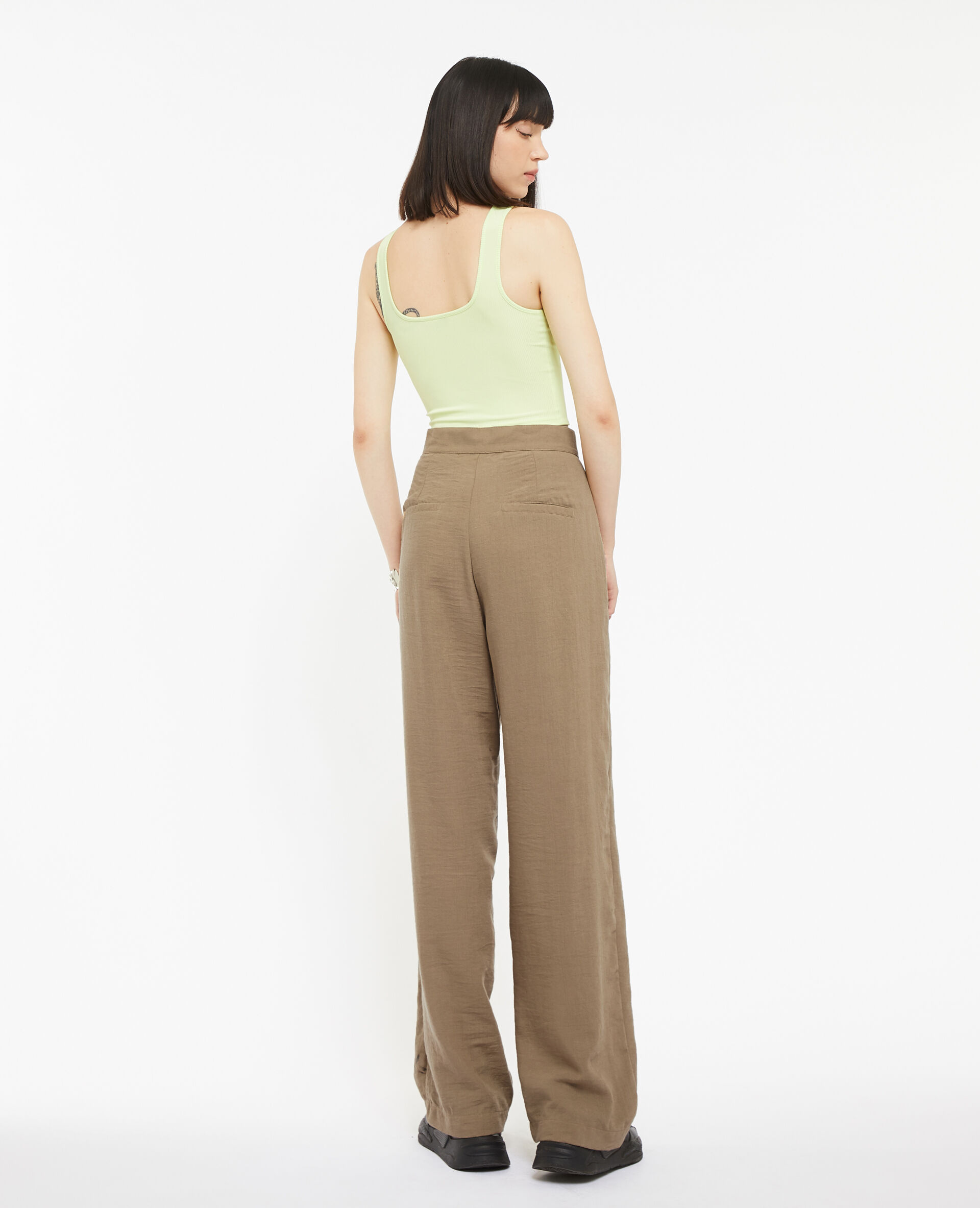 Pantalon large et droit effet lin - Camel