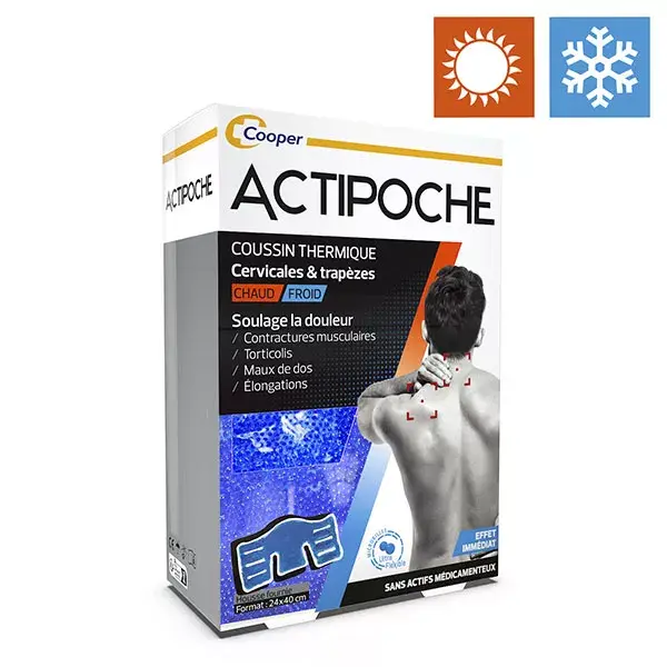 Almofada térmica Actipoche para termoterapia dos músculos cervical e trapézio com microesferas.