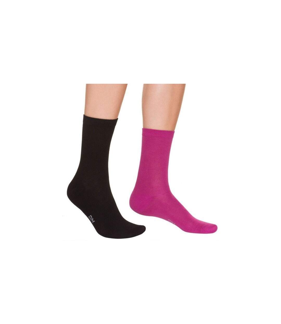 DIM Lot de 2 paires de Chaussettes Femme Coton PURCOTON Rose Noir
