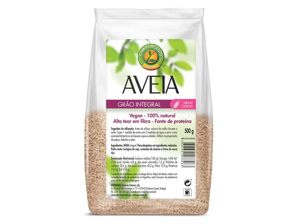 AVEIA CEM PORCENTO GRÃO 500G
