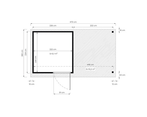 Tuinhuis Bertilo Pentus 2 inclusief vloer en lessenaarsdak, 470 x 265 cm, natuurlijke afwerking