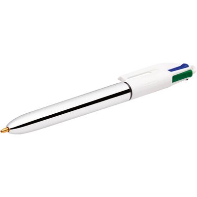 BIC 4 Couleurs Shine - 12 Stylos à bille 4 couleurs - corps argenté métallisé