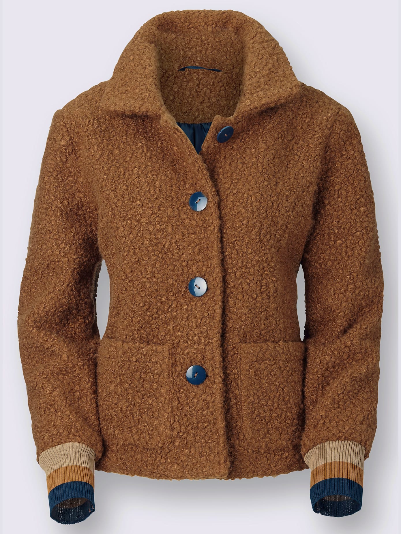 Veste imitation mouton col à revers avec bords-côtés rayés