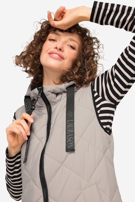 Steppweste, lange Form, Kapuze, 2-Wege-Zipper, Rippsaum