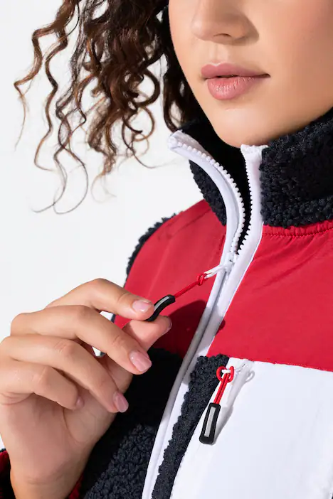 Teddyfleece-Jacke, Patches, Stehkragen, 2-Wege-Zipper, marine