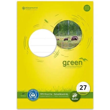Staufen Green Schulblock Lin27 A4 50 Blatt 70g/qm 9mm liniert mit RL 4-Loch